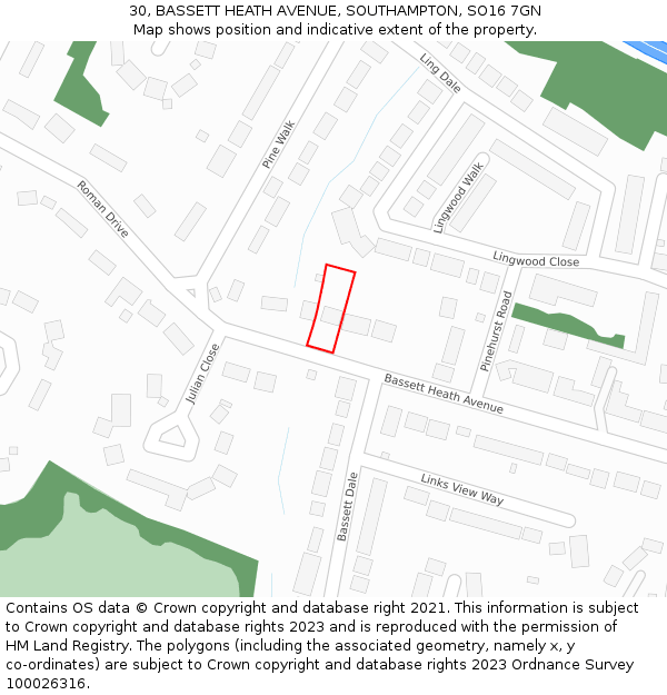 30, BASSETT HEATH AVENUE, SOUTHAMPTON, SO16 7GN: Location map and indicative extent of plot