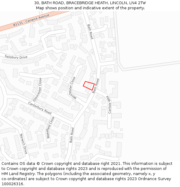 30, BATH ROAD, BRACEBRIDGE HEATH, LINCOLN, LN4 2TW: Location map and indicative extent of plot