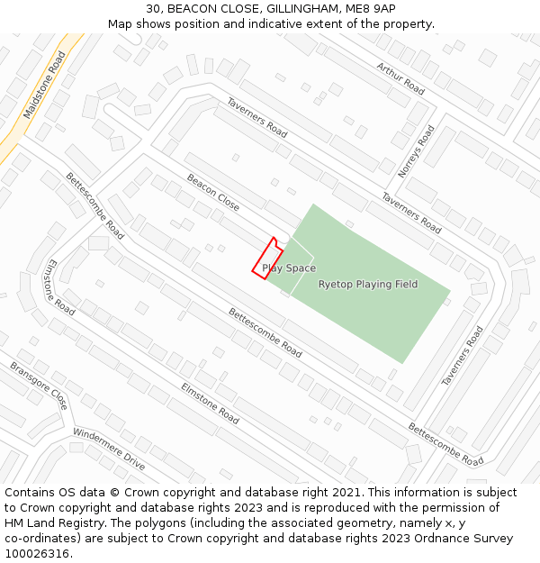 30, BEACON CLOSE, GILLINGHAM, ME8 9AP: Location map and indicative extent of plot