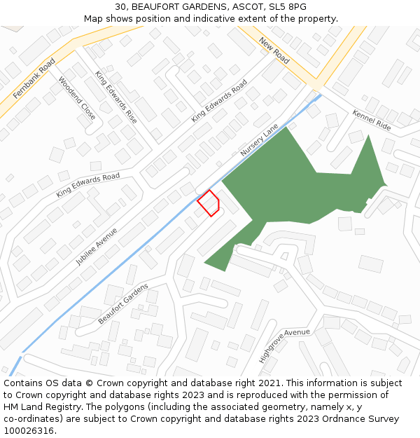 30, BEAUFORT GARDENS, ASCOT, SL5 8PG: Location map and indicative extent of plot