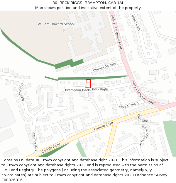 30, BECK RIGGS, BRAMPTON, CA8 1AL: Location map and indicative extent of plot