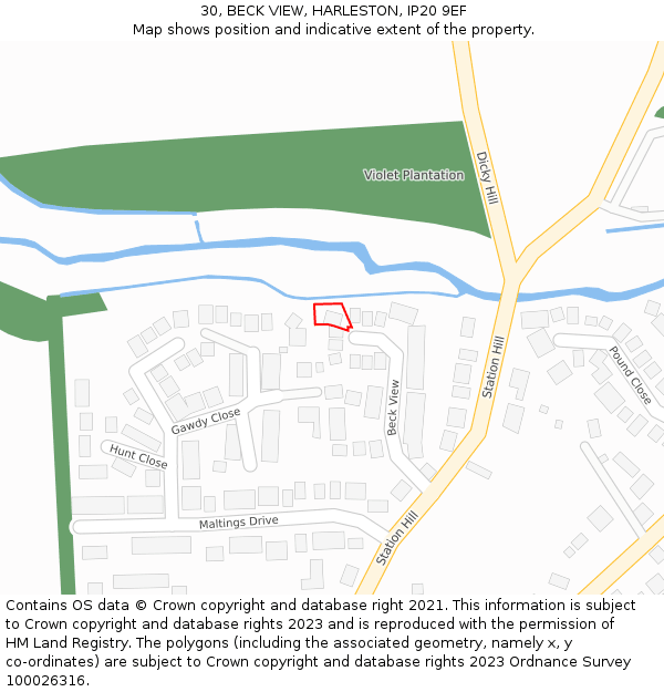 30, BECK VIEW, HARLESTON, IP20 9EF: Location map and indicative extent of plot