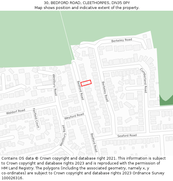 30, BEDFORD ROAD, CLEETHORPES, DN35 0PY: Location map and indicative extent of plot