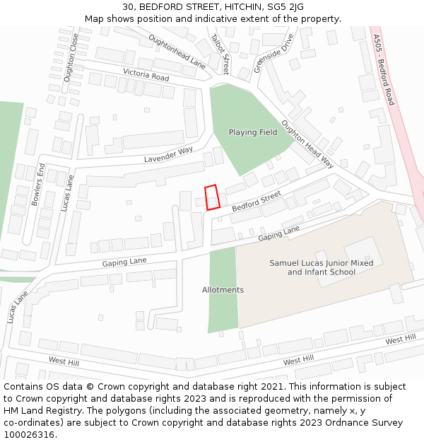 30, BEDFORD STREET, HITCHIN, SG5 2JG: Location map and indicative extent of plot