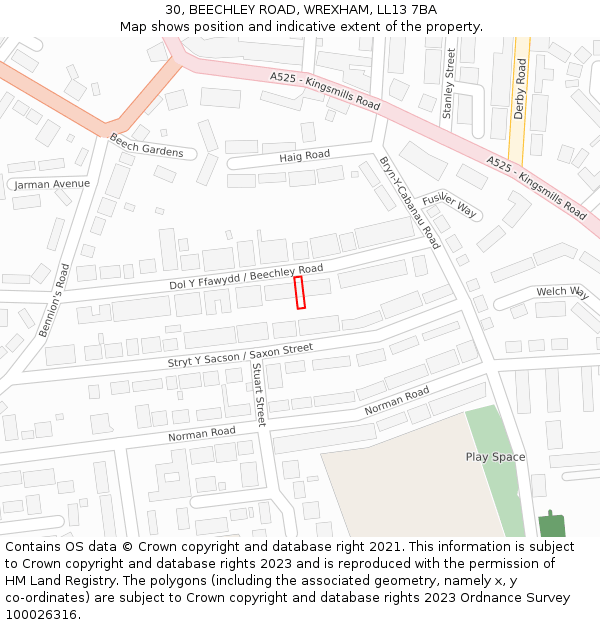 30, BEECHLEY ROAD, WREXHAM, LL13 7BA: Location map and indicative extent of plot