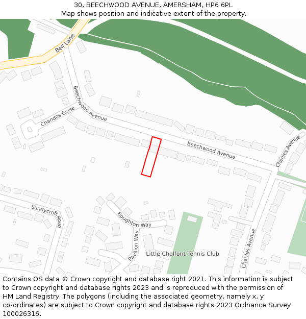 30, BEECHWOOD AVENUE, AMERSHAM, HP6 6PL: Location map and indicative extent of plot