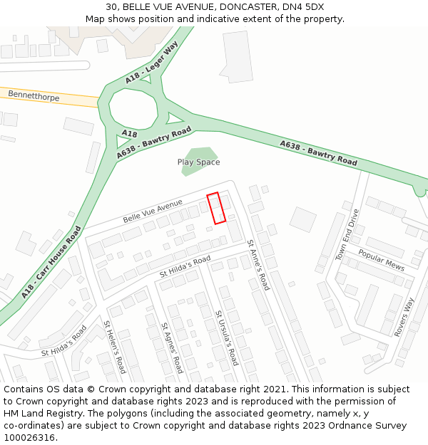 30, BELLE VUE AVENUE, DONCASTER, DN4 5DX: Location map and indicative extent of plot