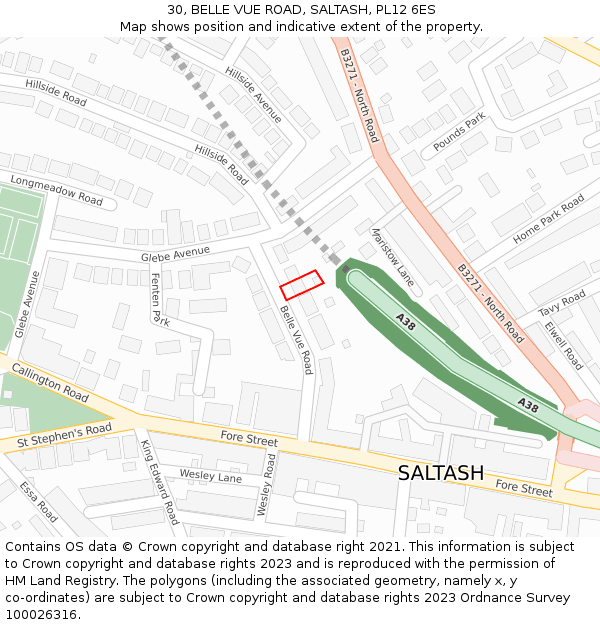 30, BELLE VUE ROAD, SALTASH, PL12 6ES: Location map and indicative extent of plot