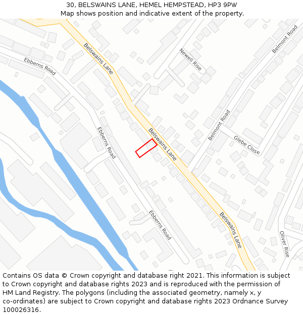 30, BELSWAINS LANE, HEMEL HEMPSTEAD, HP3 9PW: Location map and indicative extent of plot