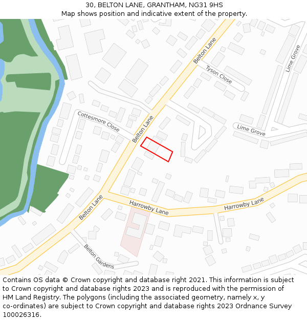 30, BELTON LANE, GRANTHAM, NG31 9HS: Location map and indicative extent of plot