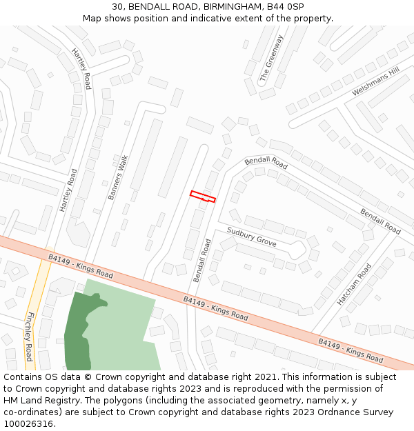 30, BENDALL ROAD, BIRMINGHAM, B44 0SP: Location map and indicative extent of plot