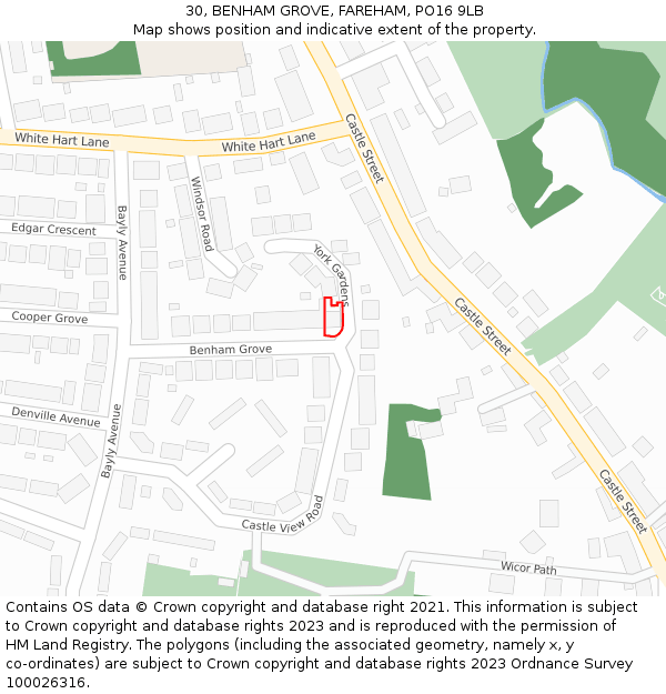 30, BENHAM GROVE, FAREHAM, PO16 9LB: Location map and indicative extent of plot