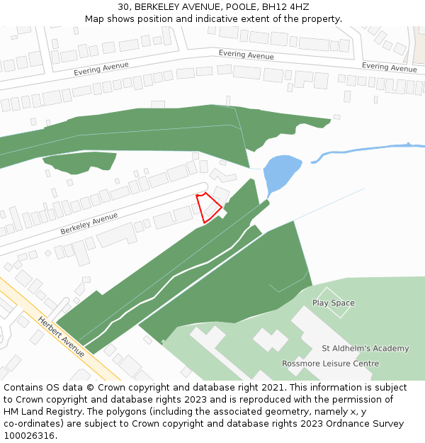 30, BERKELEY AVENUE, POOLE, BH12 4HZ: Location map and indicative extent of plot