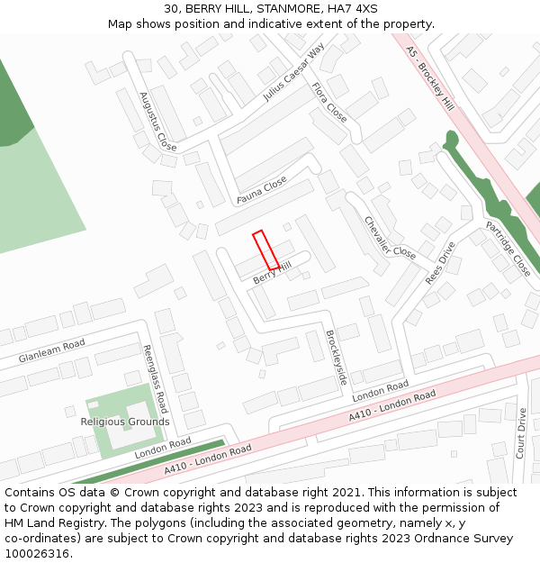 30, BERRY HILL, STANMORE, HA7 4XS: Location map and indicative extent of plot