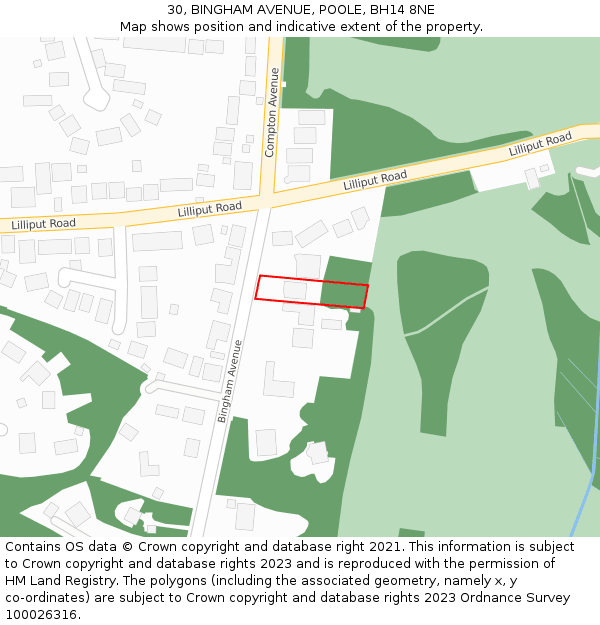 30, BINGHAM AVENUE, POOLE, BH14 8NE: Location map and indicative extent of plot