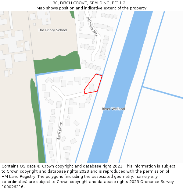 30, BIRCH GROVE, SPALDING, PE11 2HL: Location map and indicative extent of plot