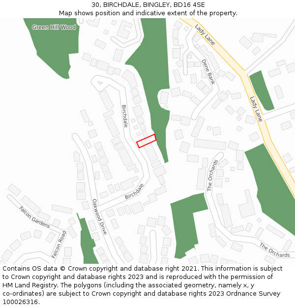 30, BIRCHDALE, BINGLEY, BD16 4SE: Location map and indicative extent of plot