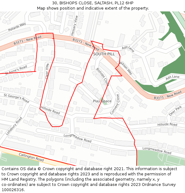 30, BISHOPS CLOSE, SALTASH, PL12 6HP: Location map and indicative extent of plot