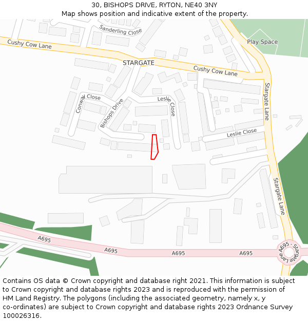 30, BISHOPS DRIVE, RYTON, NE40 3NY: Location map and indicative extent of plot