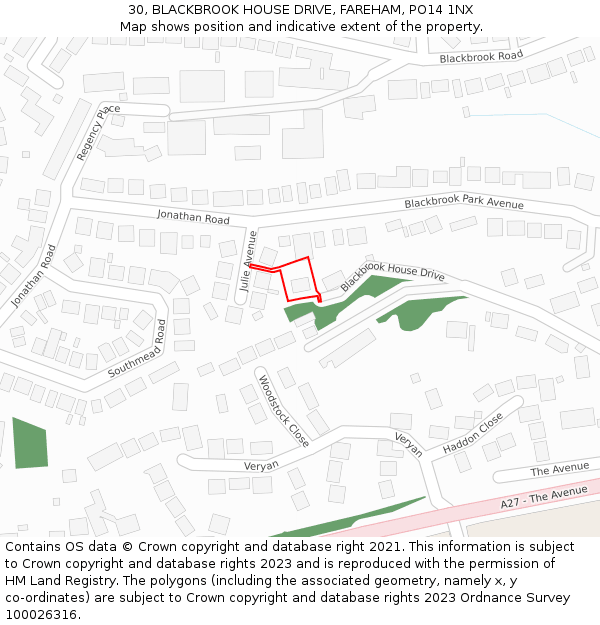 30, BLACKBROOK HOUSE DRIVE, FAREHAM, PO14 1NX: Location map and indicative extent of plot