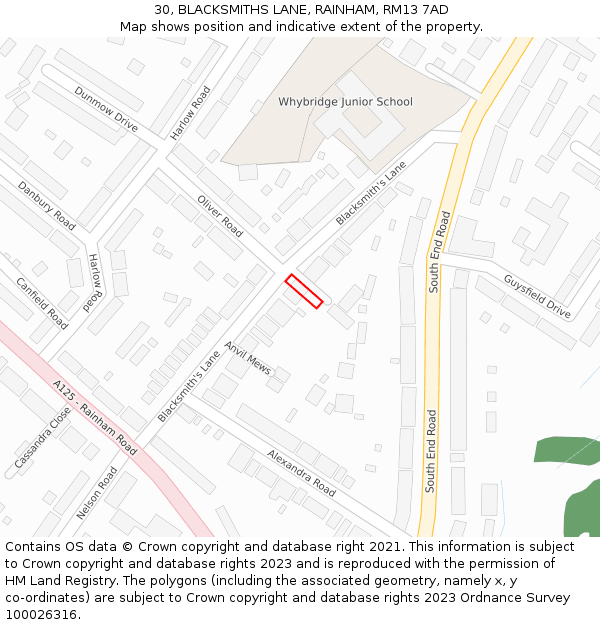 30, BLACKSMITHS LANE, RAINHAM, RM13 7AD: Location map and indicative extent of plot