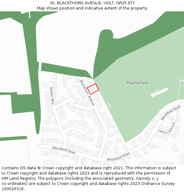 30, BLACKTHORN AVENUE, HOLT, NR25 6TY: Location map and indicative extent of plot