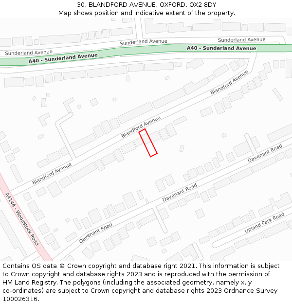 30, BLANDFORD AVENUE, OXFORD, OX2 8DY: Location map and indicative extent of plot