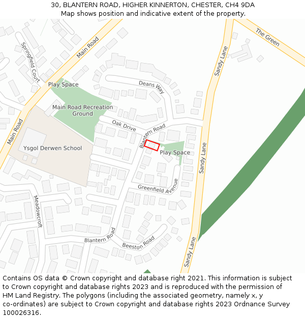30, BLANTERN ROAD, HIGHER KINNERTON, CHESTER, CH4 9DA: Location map and indicative extent of plot