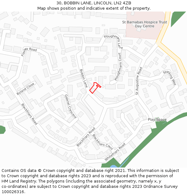 30, BOBBIN LANE, LINCOLN, LN2 4ZB: Location map and indicative extent of plot