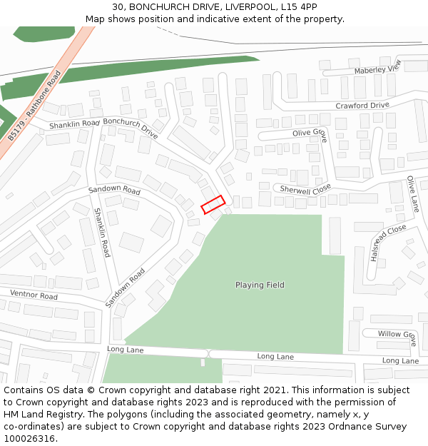 30, BONCHURCH DRIVE, LIVERPOOL, L15 4PP: Location map and indicative extent of plot