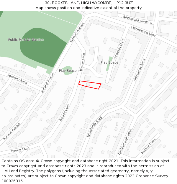 30, BOOKER LANE, HIGH WYCOMBE, HP12 3UZ: Location map and indicative extent of plot