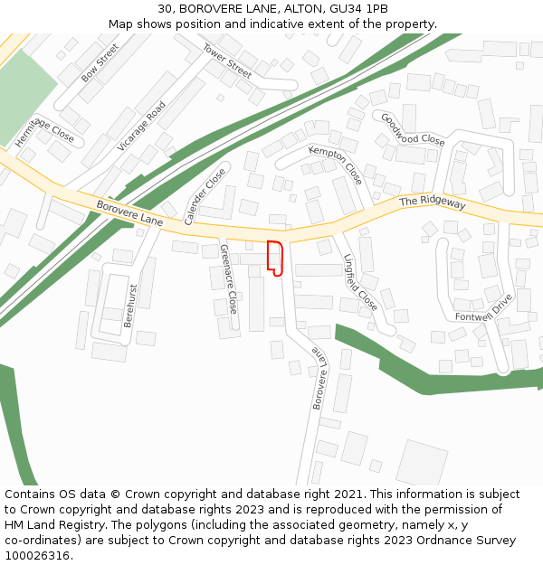 30, BOROVERE LANE, ALTON, GU34 1PB: Location map and indicative extent of plot