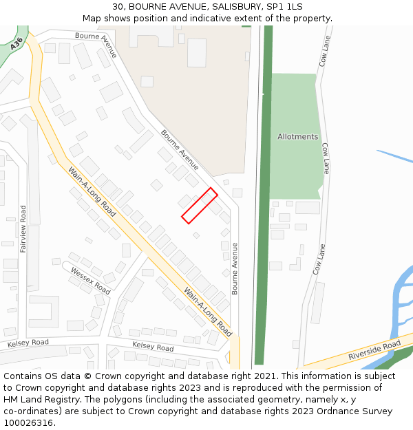 30, BOURNE AVENUE, SALISBURY, SP1 1LS: Location map and indicative extent of plot