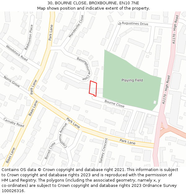 30, BOURNE CLOSE, BROXBOURNE, EN10 7NE: Location map and indicative extent of plot