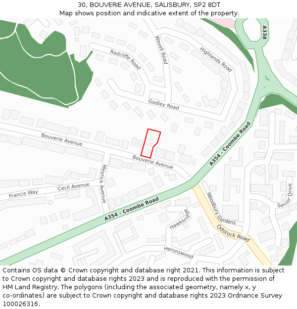30, BOUVERIE AVENUE, SALISBURY, SP2 8DT: Location map and indicative extent of plot