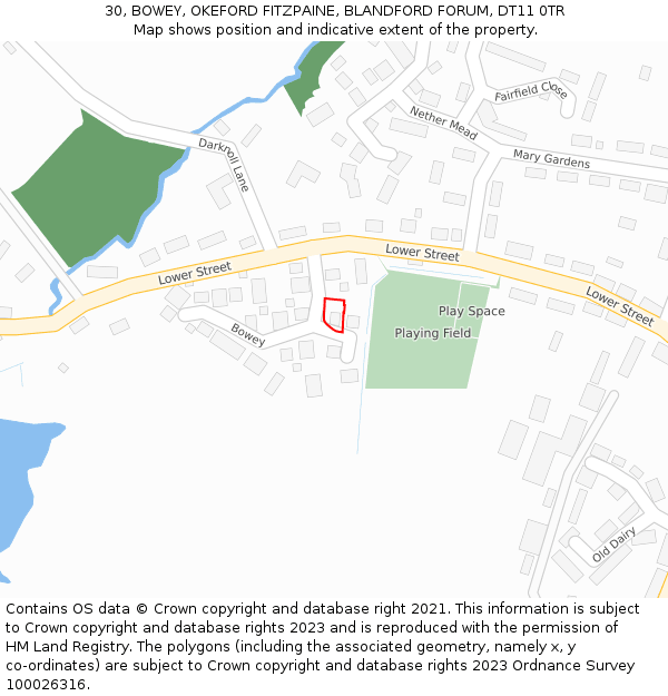 30, BOWEY, OKEFORD FITZPAINE, BLANDFORD FORUM, DT11 0TR: Location map and indicative extent of plot