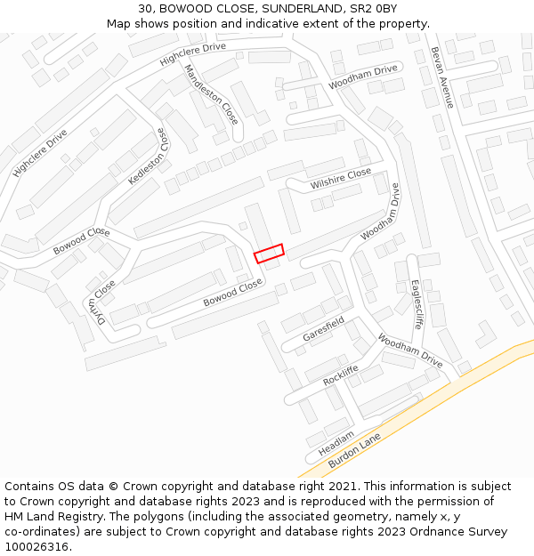 30, BOWOOD CLOSE, SUNDERLAND, SR2 0BY: Location map and indicative extent of plot