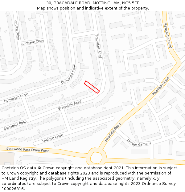 30, BRACADALE ROAD, NOTTINGHAM, NG5 5EE: Location map and indicative extent of plot