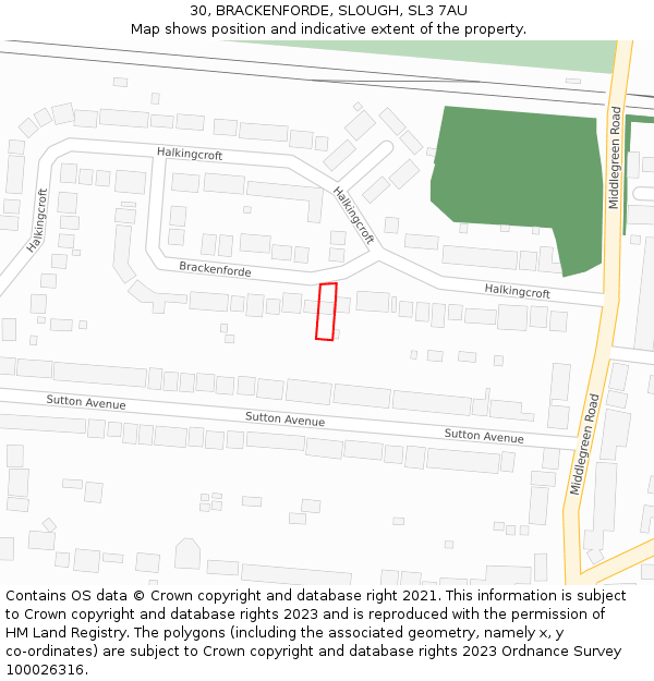 30, BRACKENFORDE, SLOUGH, SL3 7AU: Location map and indicative extent of plot