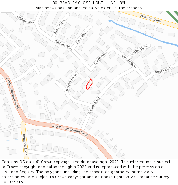 30, BRADLEY CLOSE, LOUTH, LN11 8YL: Location map and indicative extent of plot