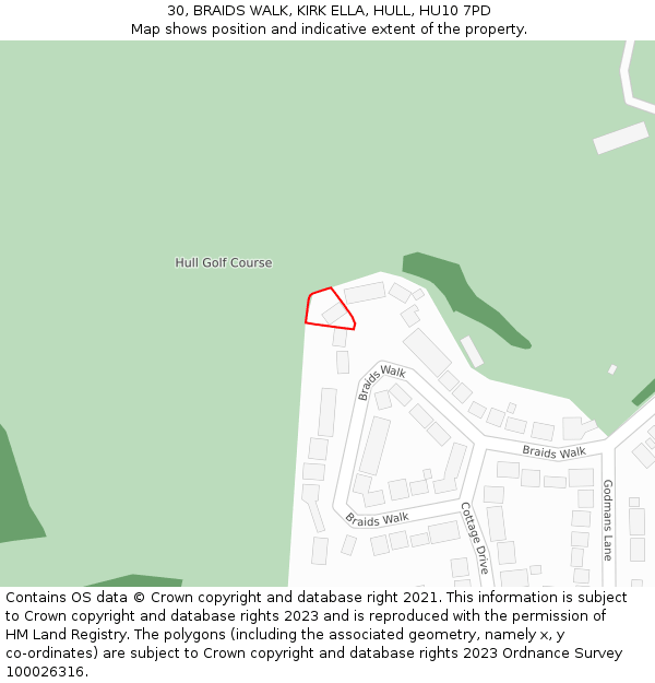 30, BRAIDS WALK, KIRK ELLA, HULL, HU10 7PD: Location map and indicative extent of plot