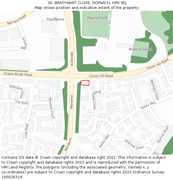 30, BRAITHWAIT CLOSE, NORWICH, NR5 9EJ: Location map and indicative extent of plot