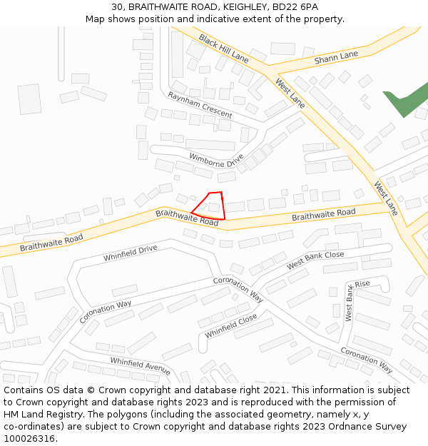 30, BRAITHWAITE ROAD, KEIGHLEY, BD22 6PA: Location map and indicative extent of plot