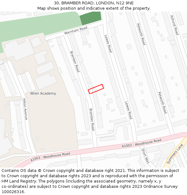 30, BRAMBER ROAD, LONDON, N12 9NE: Location map and indicative extent of plot