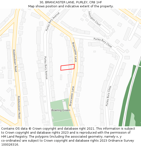 30, BRANCASTER LANE, PURLEY, CR8 1HF: Location map and indicative extent of plot