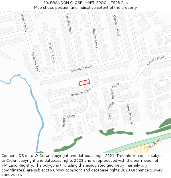 30, BRANDON CLOSE, HARTLEPOOL, TS25 2LN: Location map and indicative extent of plot