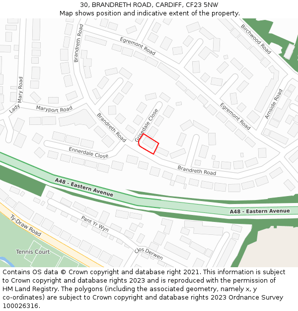 30, BRANDRETH ROAD, CARDIFF, CF23 5NW: Location map and indicative extent of plot