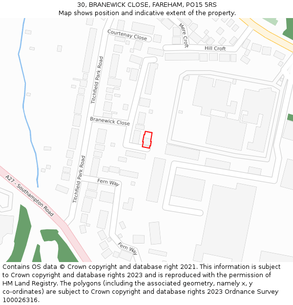 30, BRANEWICK CLOSE, FAREHAM, PO15 5RS: Location map and indicative extent of plot