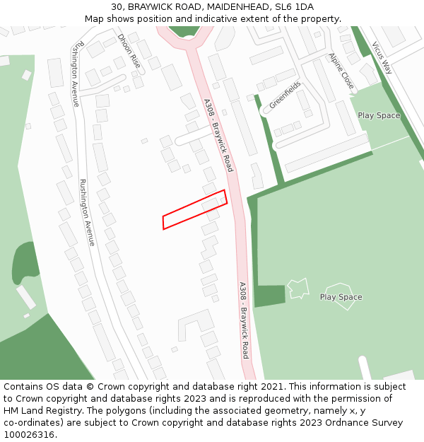 30, BRAYWICK ROAD, MAIDENHEAD, SL6 1DA: Location map and indicative extent of plot