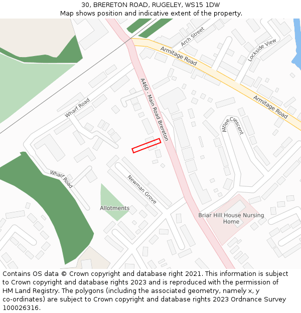 30, BRERETON ROAD, RUGELEY, WS15 1DW: Location map and indicative extent of plot